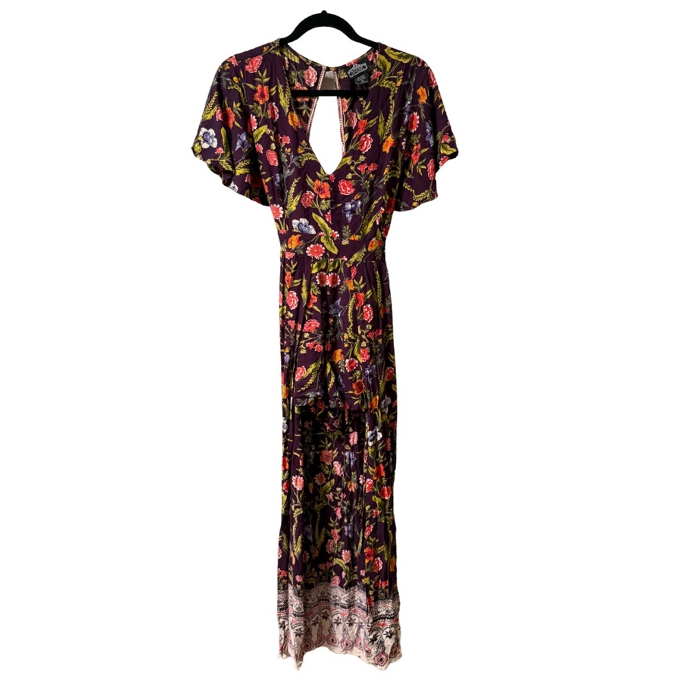 Angie Boho Shorts Romper with Multicolor Floral Maxi Dress Back Keyhole Medium - Picture 1 of 7